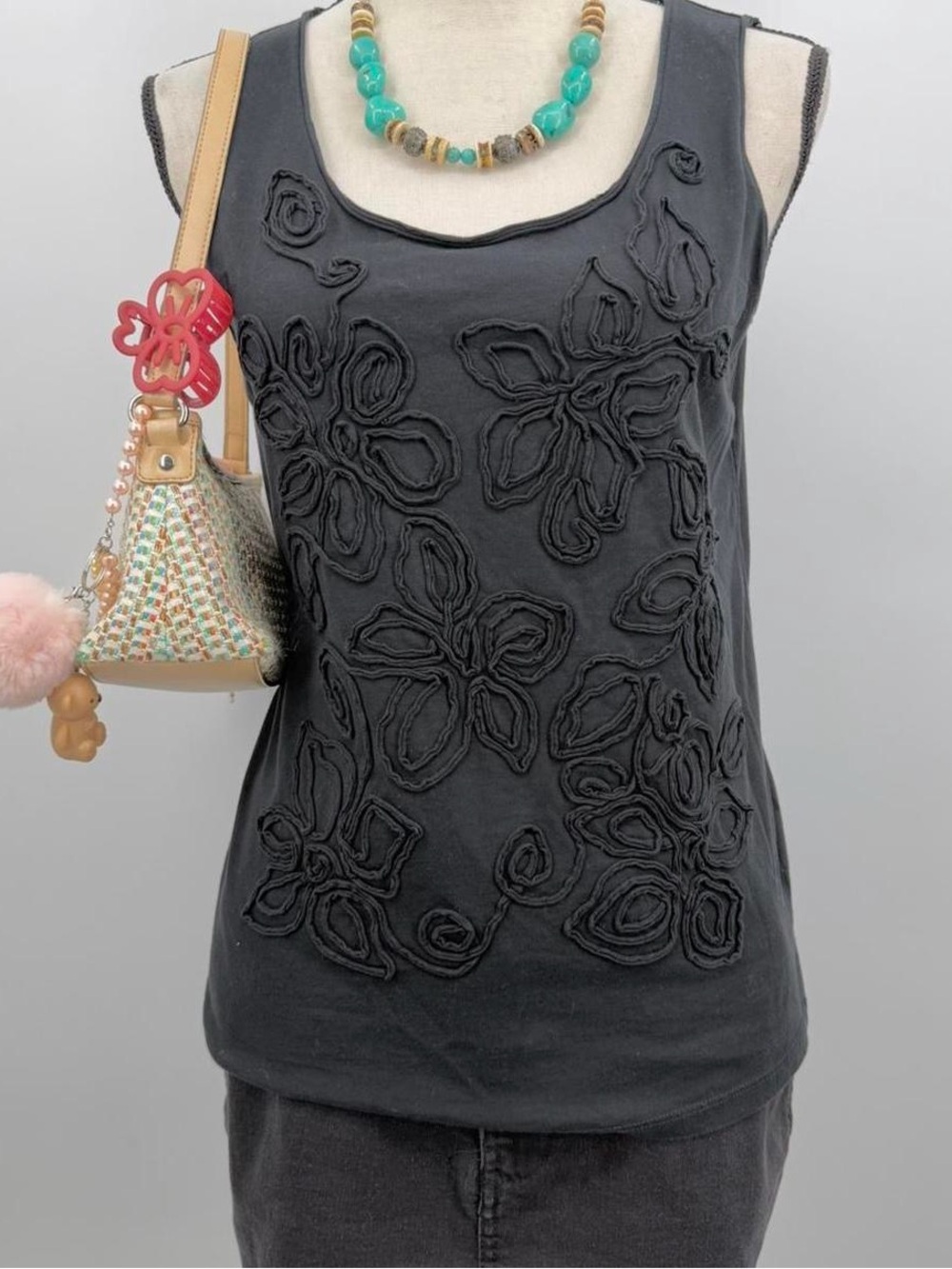 Black Floral Appliqué Top Women’s 100% cotton